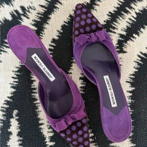 Manolo Blahnik Purple Polka Dot Mules